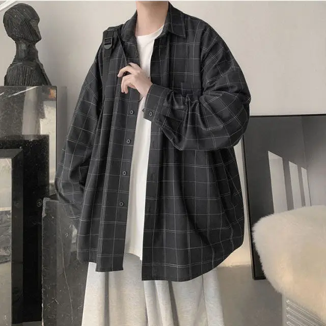 Autumn Winter Plaid Shirt Men Casual Long Sleeve Shirt High Quality Men Clothing  Loose Shirt Men tops Oversized Men Clothes