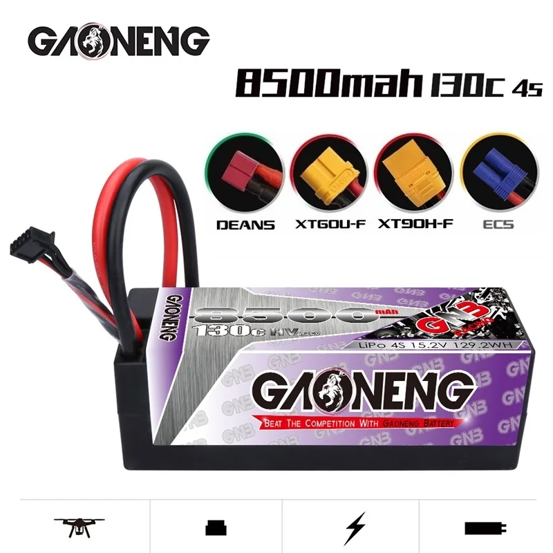 

GAONENG GNB 15.2V 8500mAh 4S2P 130C/260C Hardcase HV LiPo Battery XT90S EC5 Connector For 1:8 1/8 RC Car Four Drive Off-road Car