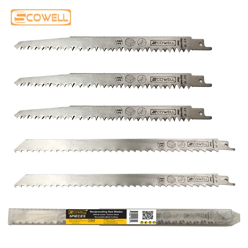 5 Pack Stainless Steel Reciprocating Saw Blade Cutting Wood Ice Meat Bone 2PCS 9 inch 5TPI 3PCS 12 inch 3TPI Sabre Saw Blades