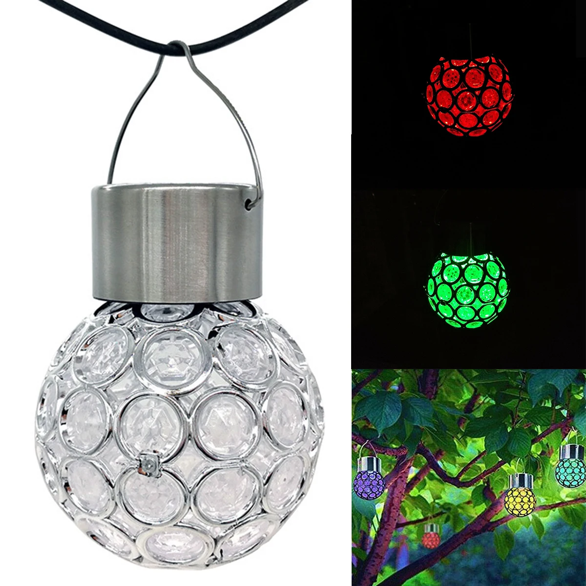 

Solar Powered Crystal Ball Light Outdoor Garden LED Hanging Waterproof Lamp Outdoor Fairy Lamp For Festival Garden Party Decor