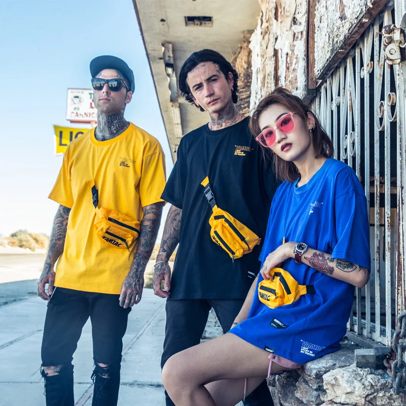 

Fashion Men T Shirts Front Pockets Bag Tshirts Streetwear Men Summer Hip Hop Casual Swag Tops Tees Male Harajuku Short Sleeve T