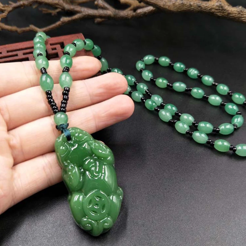 Ожерелье ручной работы имитация зеленого китайского халцедона Нефритовый Кулон