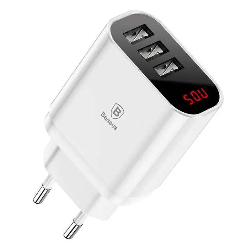 Baseus 3 порта USB зарядное устройство EU Plug 12 В 3.4A светодиодный дисплей универсальное мульти зарядное устройство для быстрой зарядки мобильного телефона дорожное настенное зарядное устройство