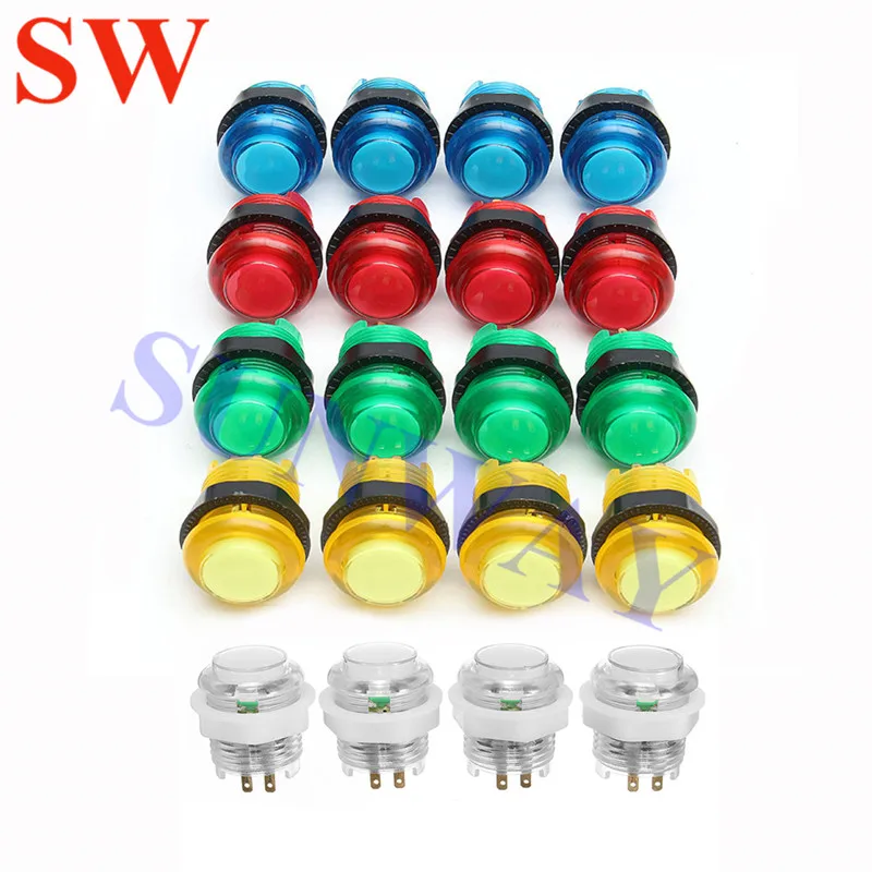 

20 шт., кнопки для аркадных игр, 28/24 мм, 12 В, 5 цветов