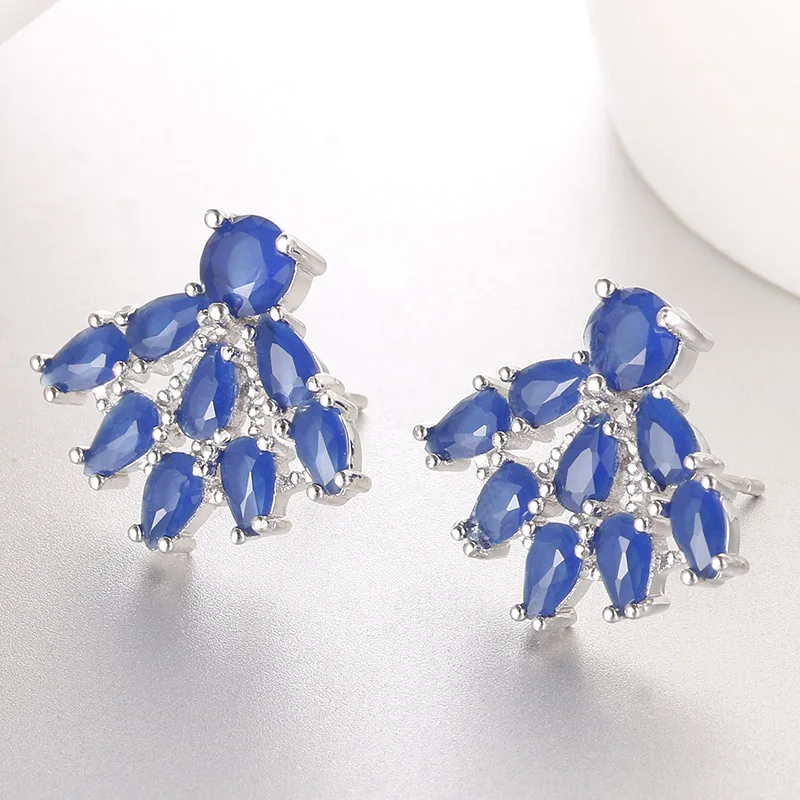 Blue White Gold Популярные Классические серьги-гвоздики в форме капли воды с зеленым кубическим цирконием, женские серьги для вечеринок, модные ювелирные изделия AE286 - Окраска металла: Blue White Gold