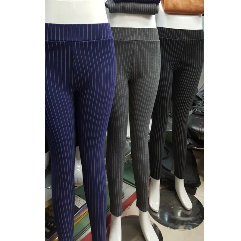 

2019 Winter Warm Leggings Women High Waist Stretch Striped Printed Pencil Pants Thicken Skinny Female Trousers M-XXL