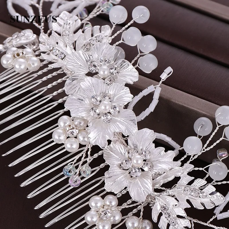 

Wedding Comb 2019 New Arrival Silver Metal Flowers Bridal Headpiece Hand-made Beads Pearls Bride Marriage Accessories Head SQ417