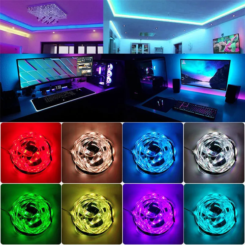 

LED Strip not Waterproof 5050 DC12V 60LEDs/m 5m/lot Flexible LED Light RGB 2835 LED Strip White Warm White With 2A Power Adapter