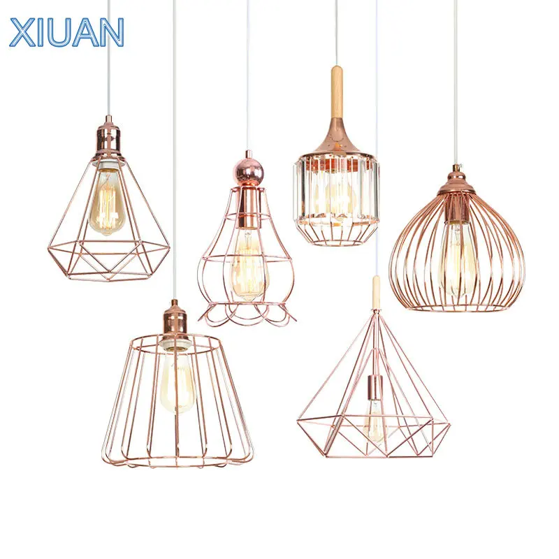 Светодиодная Подвесная лампа цвета розового золота простой американский