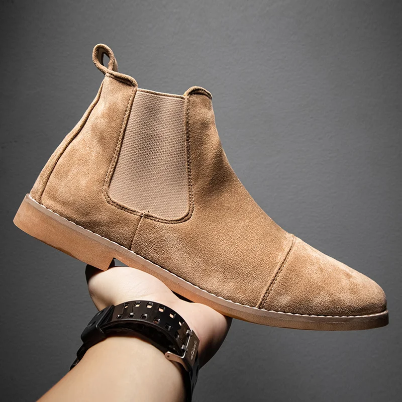 

Мужские замшевые ботинки без застежки, ботинки челси с резиновой подошвой, большие размеры, осень 2021