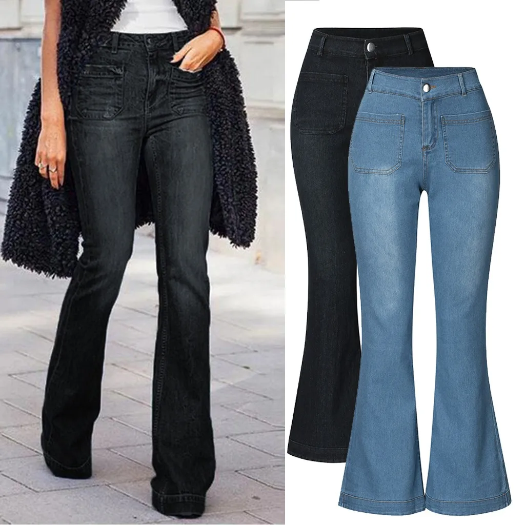 Женские расклешенные джинсы с пуговицами на талии джинсовые штаны женские