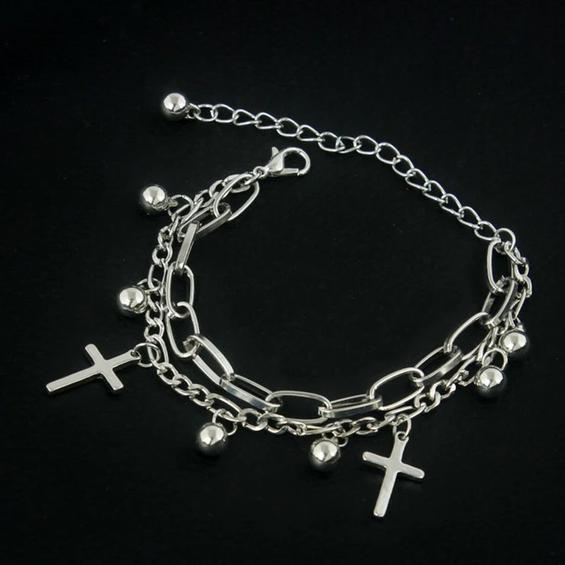 

Hip-hop Gothic Cold Wind Multilayer Bracelet Solid Color Charm Chain Jewelry Gift Bracelet Set Cross Pendant Bracelet