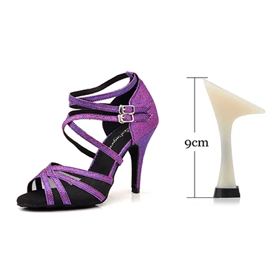 Purple 9cm Ladingwu/туфли для латинских танцев фиолетовая ткань для вспышки, размеры США 3,5-12, 10 см, высота каблука, профессиональная танцевальная обувь для сальсы для женщин - Цвет: Purple 9cm