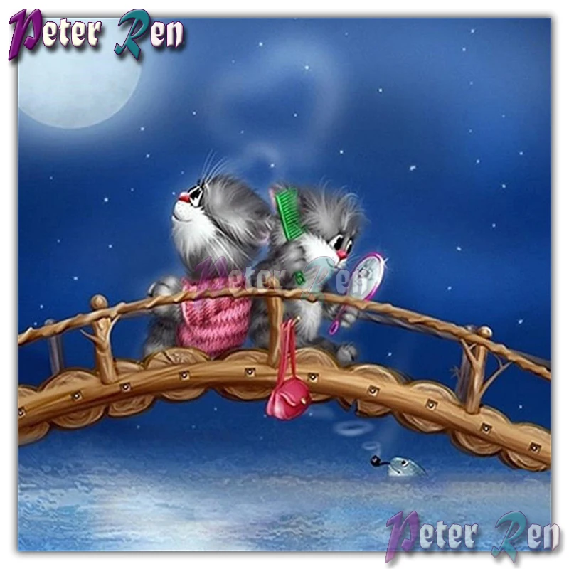 5d животное кошка и леди ночная оргия Алмазная вышивка квадратная круглая картина