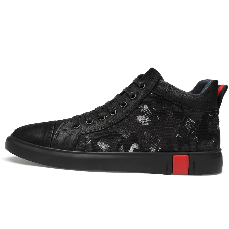 Online Sepatu Kulit Asli Baru Sepatu Sneakers High Top Pria Mewah Modis Hitam Sepatu Pria Muda Jalanan Keren Sepatu Bot Pergelangan Kaki Pria Bermerek