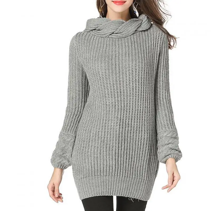 Осенне-зимний модный вязаный свитер с воротником повседневный 5 однотонных