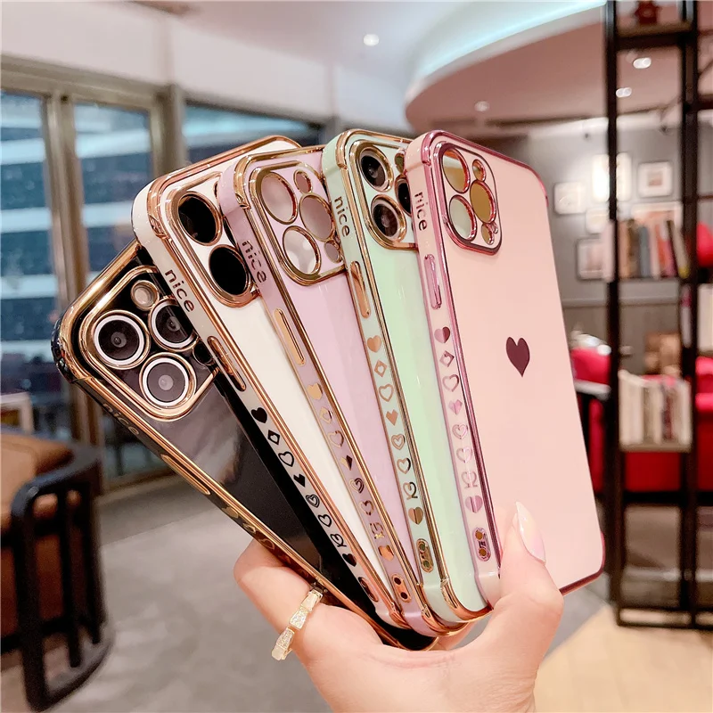 Чехол из ТПУ с сердечками для iphone 13 12 11Pro Max защитный Мини-бампер 11 XR X XS 7 8Plus Обложка