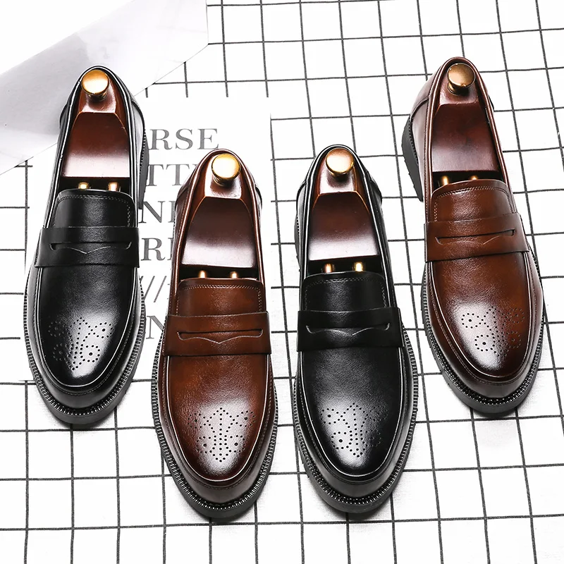 

2020 New Autumn Men Dress Shoes Handmade Bullock Style Paty Leather Wedding Shoes Men Flats Leather Oxfords Formal ShoesZH100470