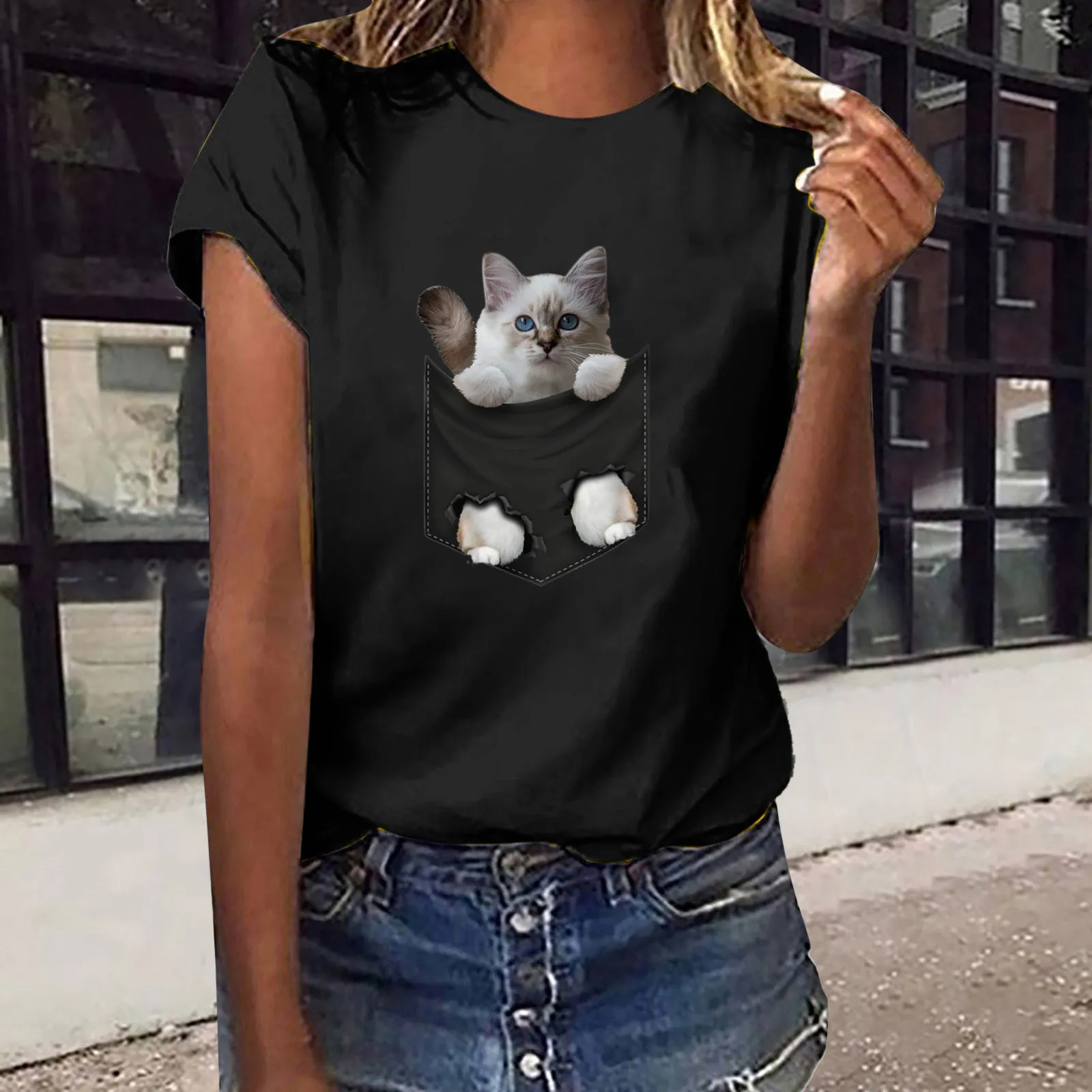 Женские пляжные повседневные Футболки с коротким рукавом свободные карманами