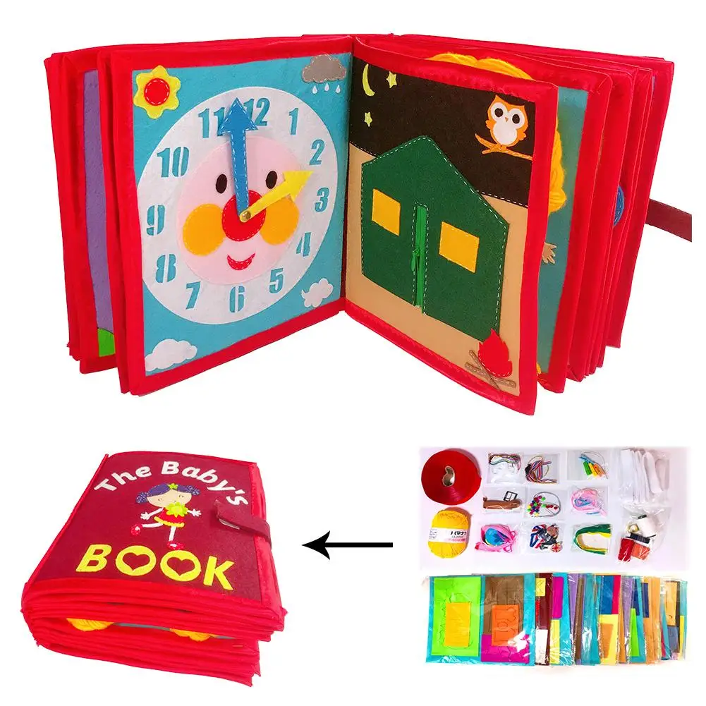 

Обучающая книга Монтессори для малышей, Детская тканевая книга с мультяшными рисунками, ручная книга для раннего развития обучающих игруше...
