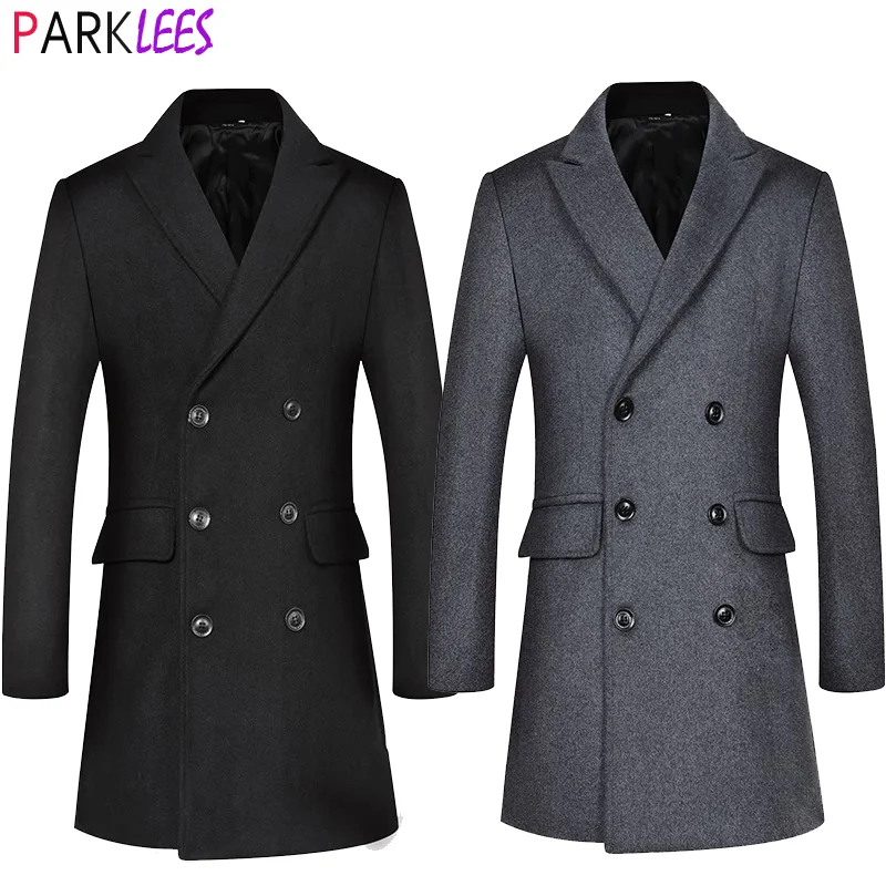 2021 New Double Breatsed Long Wool Trench Coat Men Winter Men's Cashmere Peacoat Slim Fit Woolen Peacoat Overcoat Windbreaker