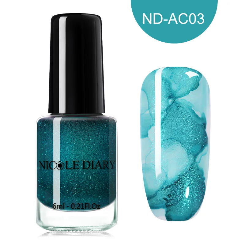 ND-AC03 Nicole Diary 15 мл цветок блеск лак для ногтей набор сверкающих акварельных чернил дым мраморный эффект лак Декоративный Лак для ногтей 6 мл комплект - Цвет: ND-AC03