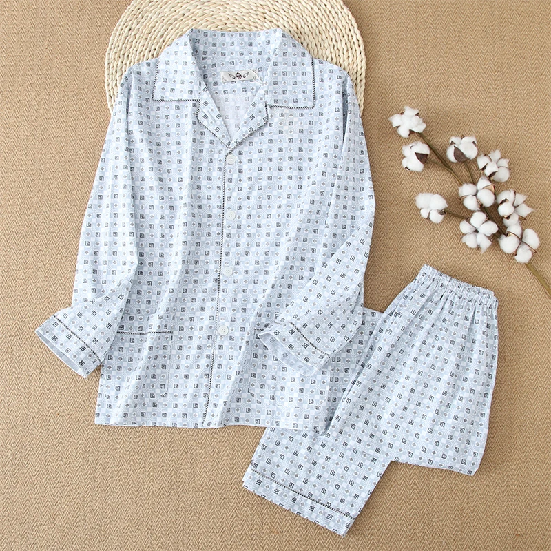 Мужские пижамы весна-осень хлопок повседневный мужской новый пижамный комплект