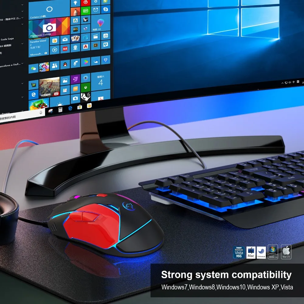 

YWYT G837 Wired Gaming Mouse 4 Adjustable DPI 3200DPI USB Gaming Optical Mouse With Colorful Breathing Light For PC