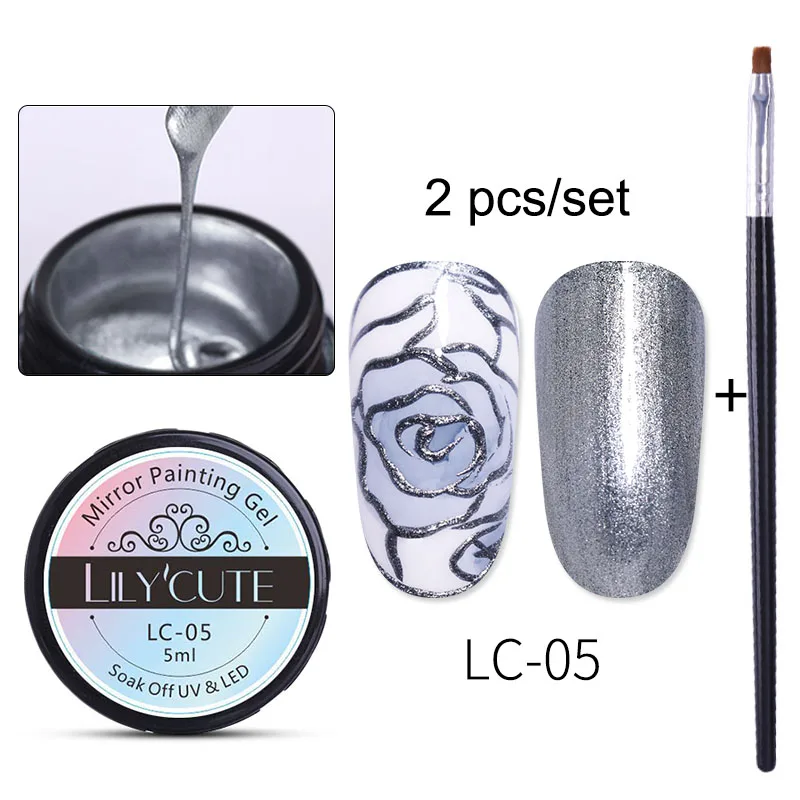 2PCS 5 LILYCUTE 5 мл металлический зеркальный Гель-лак для ногтей, рисунок, роза, красное золото, серебро, Гель-лак для ногтей, сделай сам - Цвет: 2PCS 5