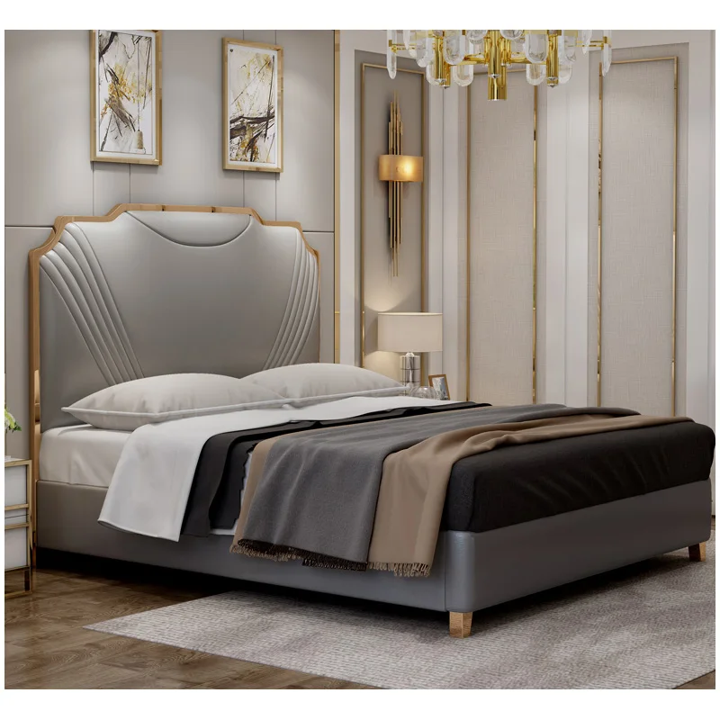 Современная светильник роскошная кровать из искусственной кожи двойная