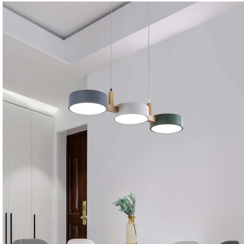 Дешево Современные Подвесные светодиодные светильники из дерева в скандинавском стиле, круглые подвесные светильники для кухни, столовой, спальн...