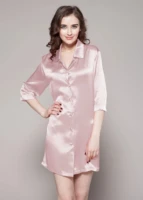 19 momme classic silk charmeuse nightshirt for women boyfriend style button 34 sleeve nightdress notch collar sleepwear nightgo