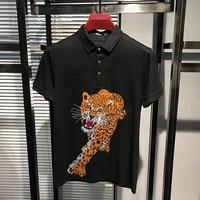 summer cotton 2021 new mens t shirt solid color leopard polo hot diamond breathable plus size sweatshirt