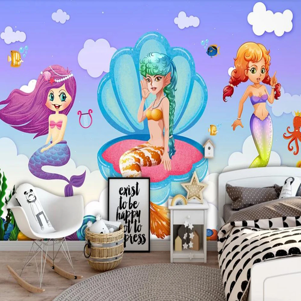 3D-обои Milofi на заказ мультяшная Фреска Русалка ракушки кораллы фон для детской