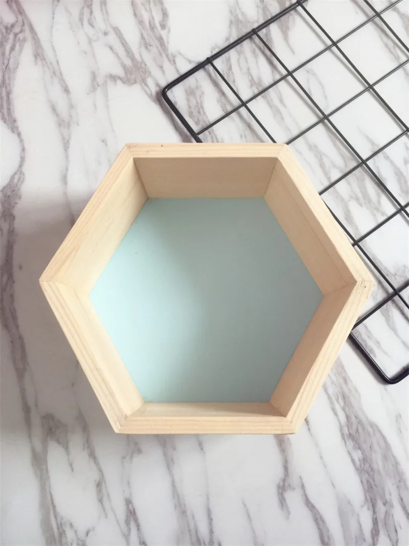 Blue hexagon M Деревянный дом, настенная полка для хранения, шестигранная полка для хранения, домашняя детская комната, гостиная, Украшение стен, маленькие, средние и большие - Цвет: Blue hexagon M