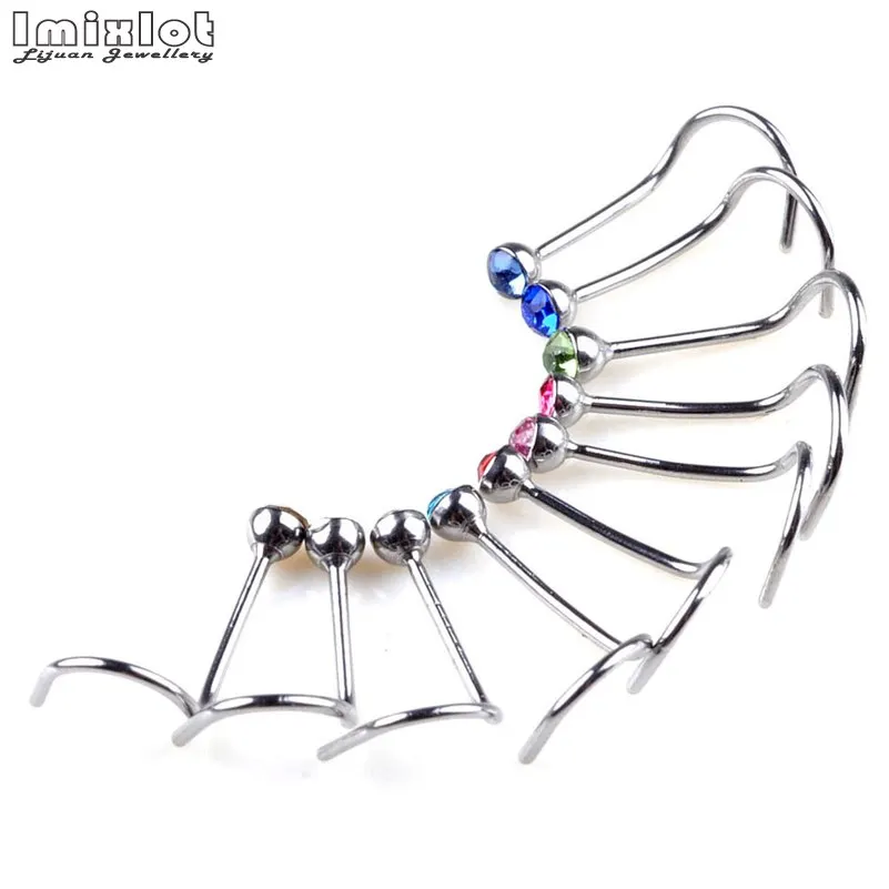 Серьги-гвоздики в нос из нержавеющей стали с кристаллами и стразами 20 шт./лот