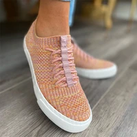 europe 2021 new stretch fabric shoes for women sneakers low cut breathable lace up plus size 43 casual shoes for women sneakers
