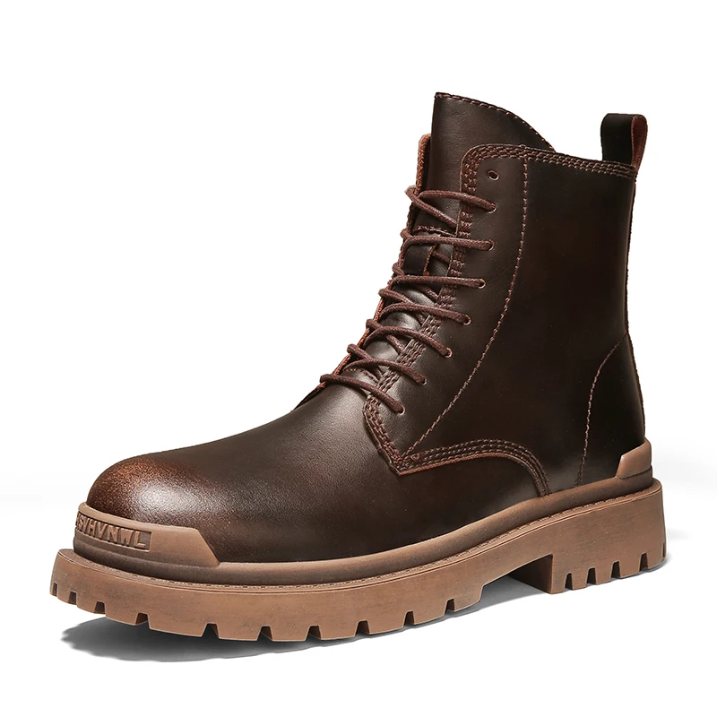 

Leather Hiking Boots Men High Quality Genuine Leather Men's Autumn Winter Short Boots Black Fashion Luxury Winter Shoes Men High