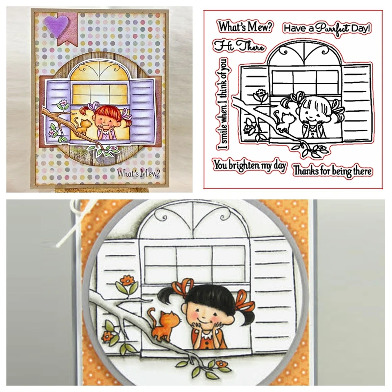 Mew хорошего дня! Прозрачные штампы для сделай сам создание карт улыбка девочка и