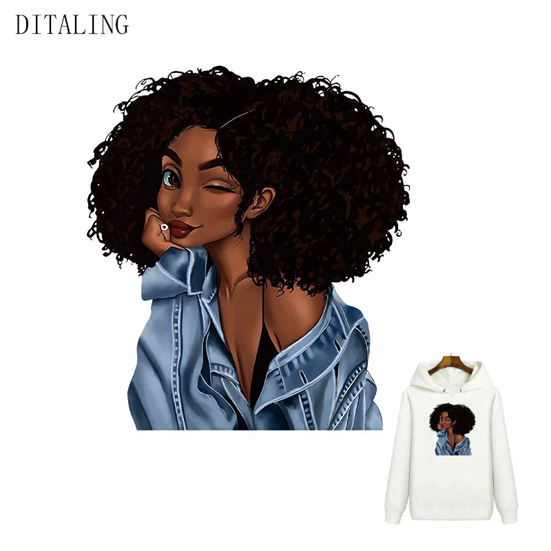 

African girl thermal sticker, clothing DIY patch, heat transfer, class a vinyl, washable, suitable for hoodies