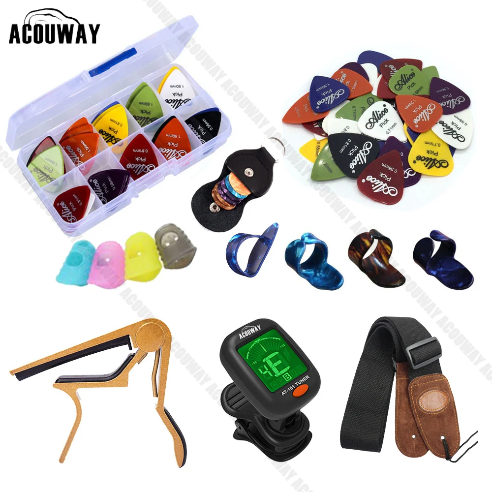 

Guitar Accessories Kit Set Guitar Capo / Guitar Picks /Guitar Strap/ Tuner / Fingertip Protector /Guitar hook Parts Accessories