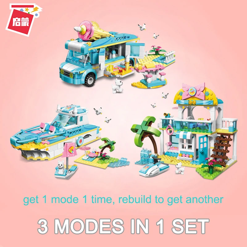 

3in1 Friends Creator Series House Truck Holiday Ship Building Blocks Set DIY Model Ideas Technical Toys For Girls Gifts 4804