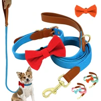 nylon cute dog collar and leash set pet walking training leashes bow tie dog cat collars accessories for small medium dogs perro
