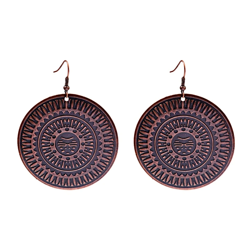 Винтажные богемные большие круглые резные женские цыганские серьги