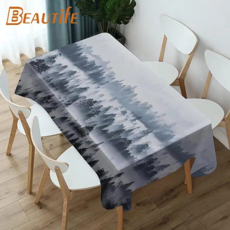 

Beautiful Forest Landscape 02 Customize Many Sizes Kitchen Tablecloth Korean Interior Dining Table Decor Anti-Stain Table Covers