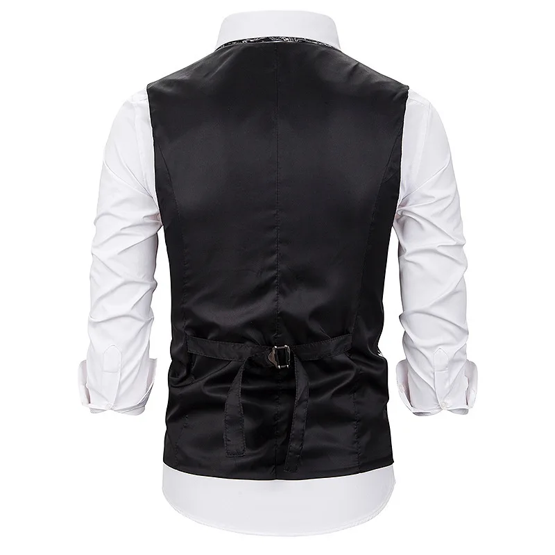 

Europe Men Golden Silver Vest Slim Sleeveless Waistcoat Print V-Neck Formal Vintage Single Breasted Business Suit Vests Party