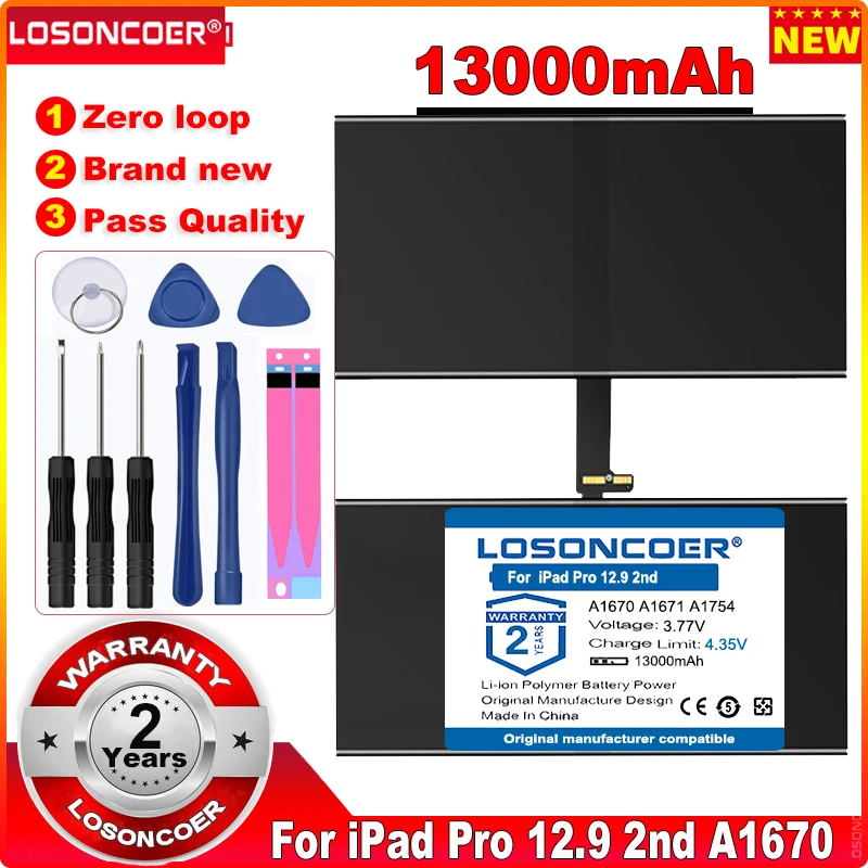 LOSONCOER 0 цикл 100% новый A1670 A1671 A1754 13000 мАч аккумулятор для iPad Pro 12 9 2nd батареи|Батареи