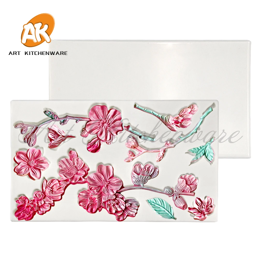 

Plum Bossom Relief Design Silicone Mold Creative Fondant Chocolate Mould DIY Clay Moluds Cake Decorating Tool Baking Accessories