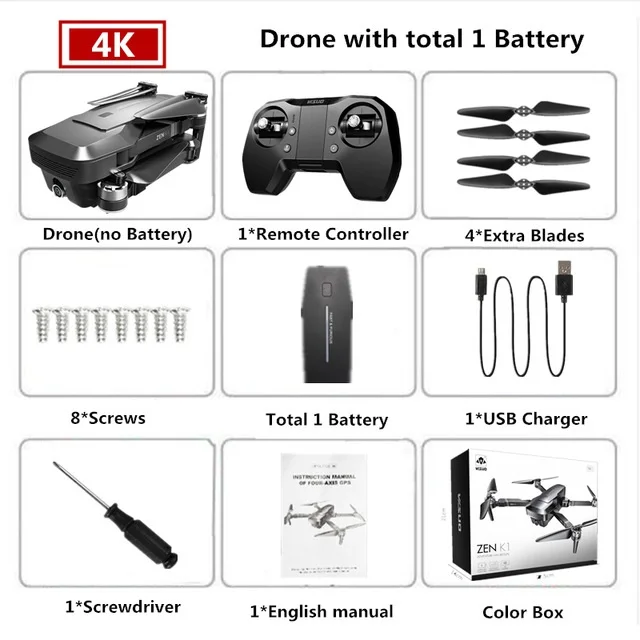 Gps Дроны с камерой HD 4K двойная камера зум 5G FPV Дрон бесщеточный мотор 30 минут время полета Квадрокоптер RC гоночный Дрон игрушка - Цвет: 4K Color box 1batte