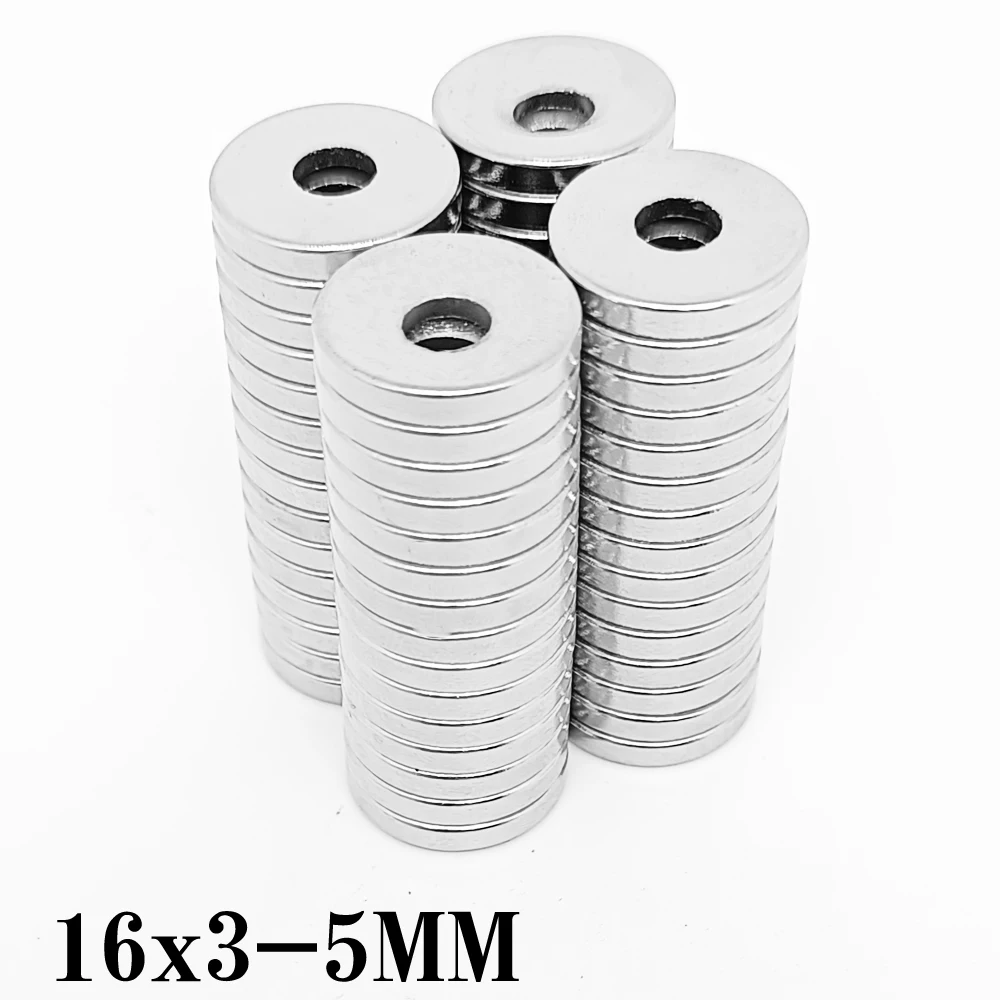 

5/10/20/30/50/100 шт. 16x3-5 мм дисковые неодимовые магниты с отверстием 5 мм круглые потайные мощные магнитные магниты 16x3-5 16*3-5